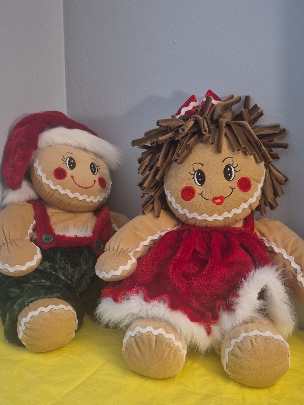 Plush Gingerbread Holiday Dolls - Red & Green